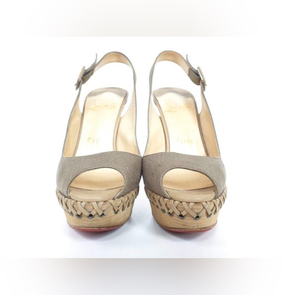 Christian Louboutin Taupe Canvas Indiana Slingback Platform pumps - Picture 6 of 8